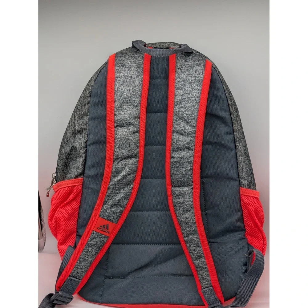 Adidas Backpack Gray Heather Red Multi Pocket School Gym Travel Bag 20x15